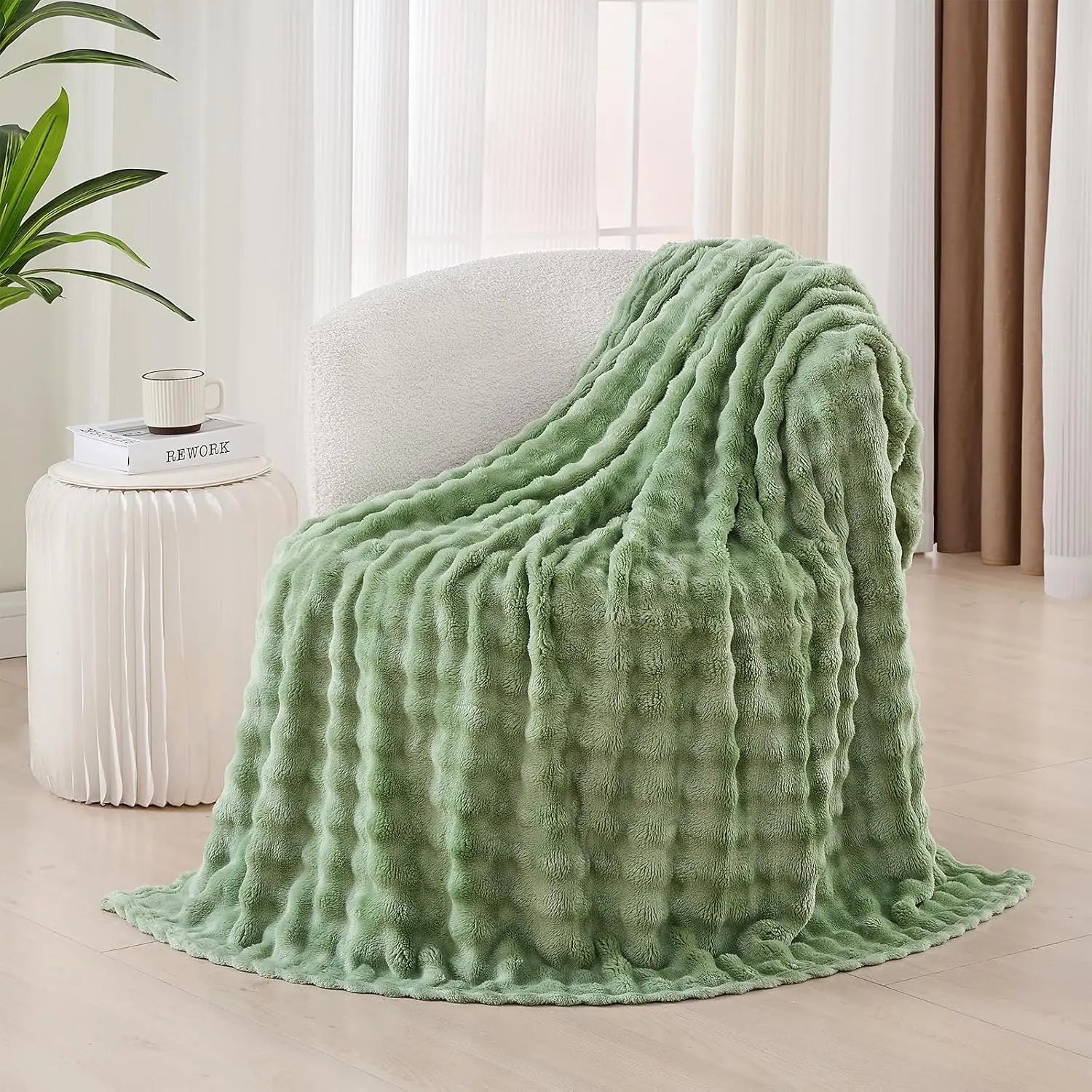 Sage Green Bubble Fleece Blanket