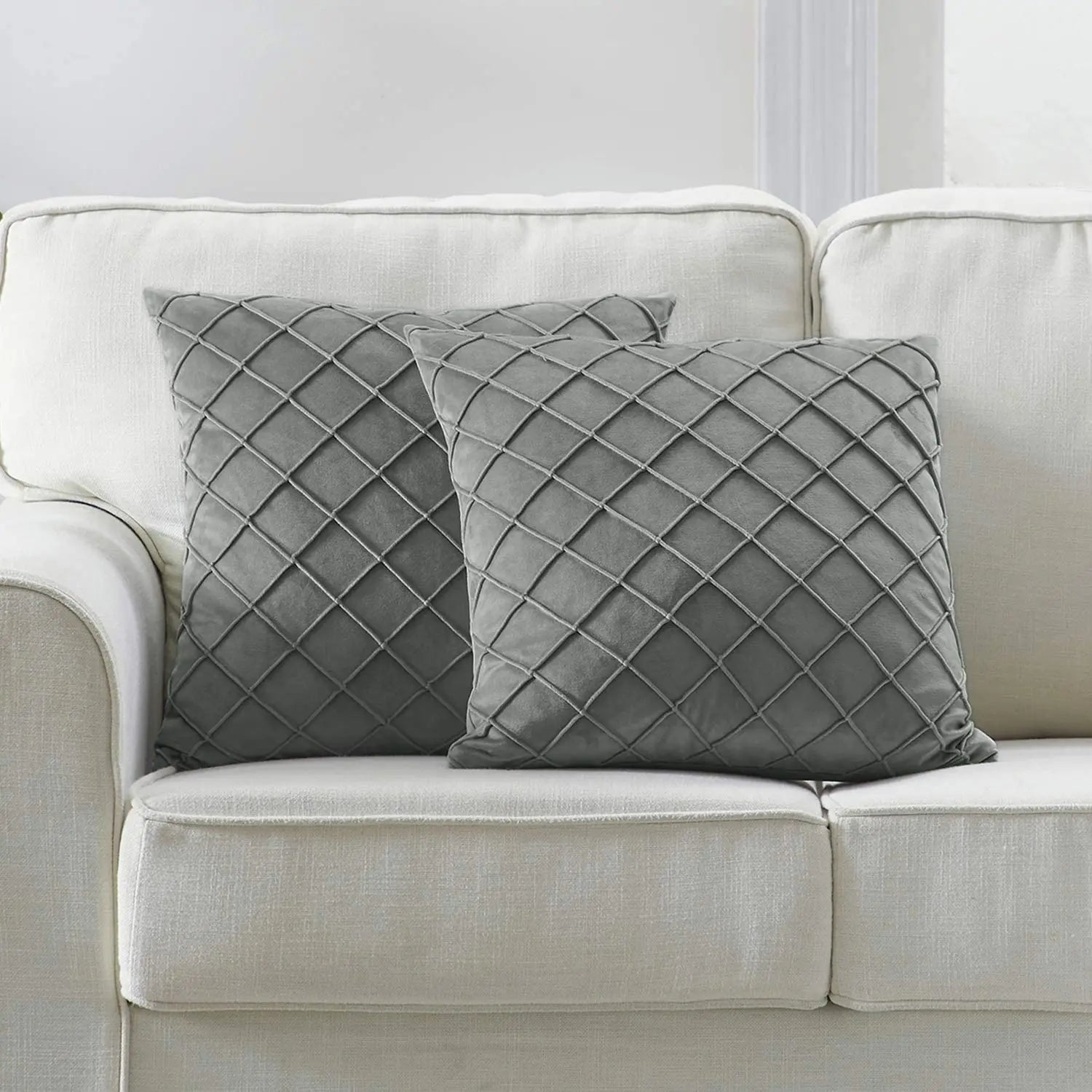 Dark Gray Velvet Plaid Cushion