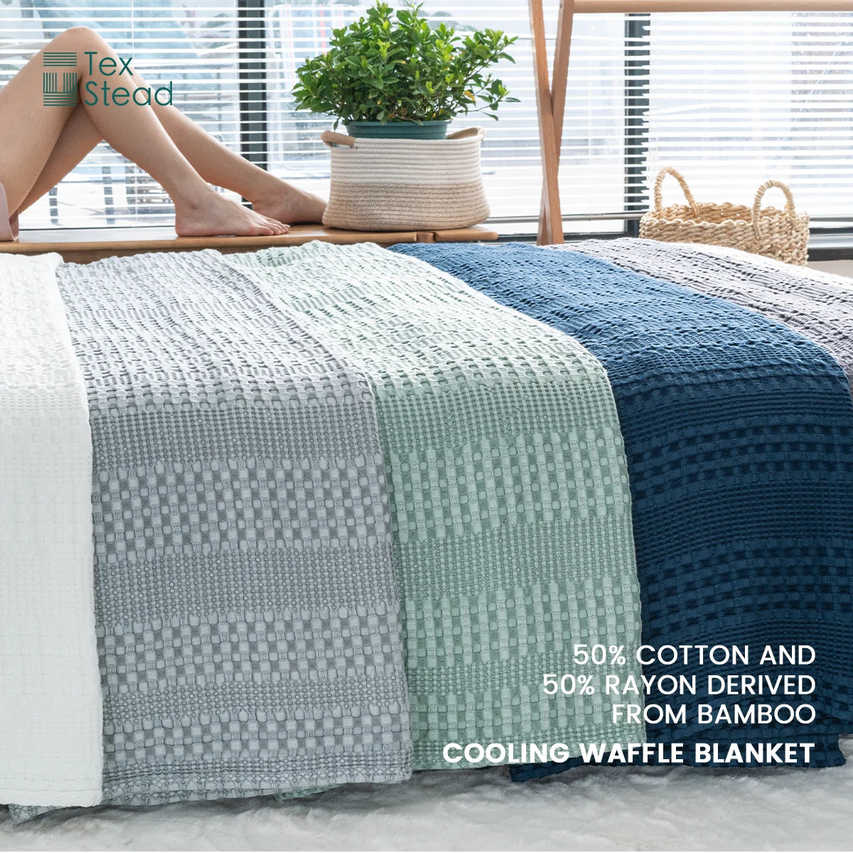 Bamboo Cotton Waffle Blanket Lightweight
