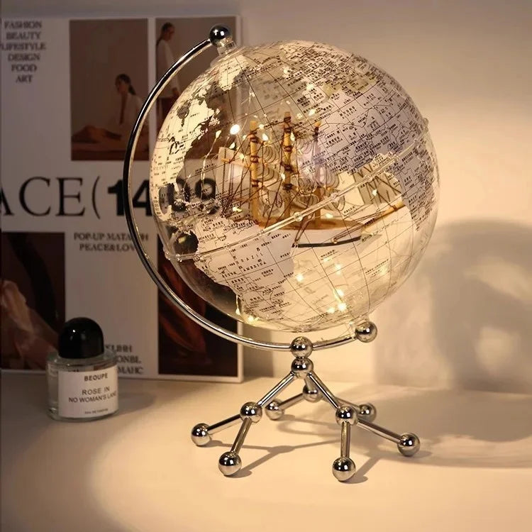 Luxury Modern Globe & Sailboat Metal Sculpture