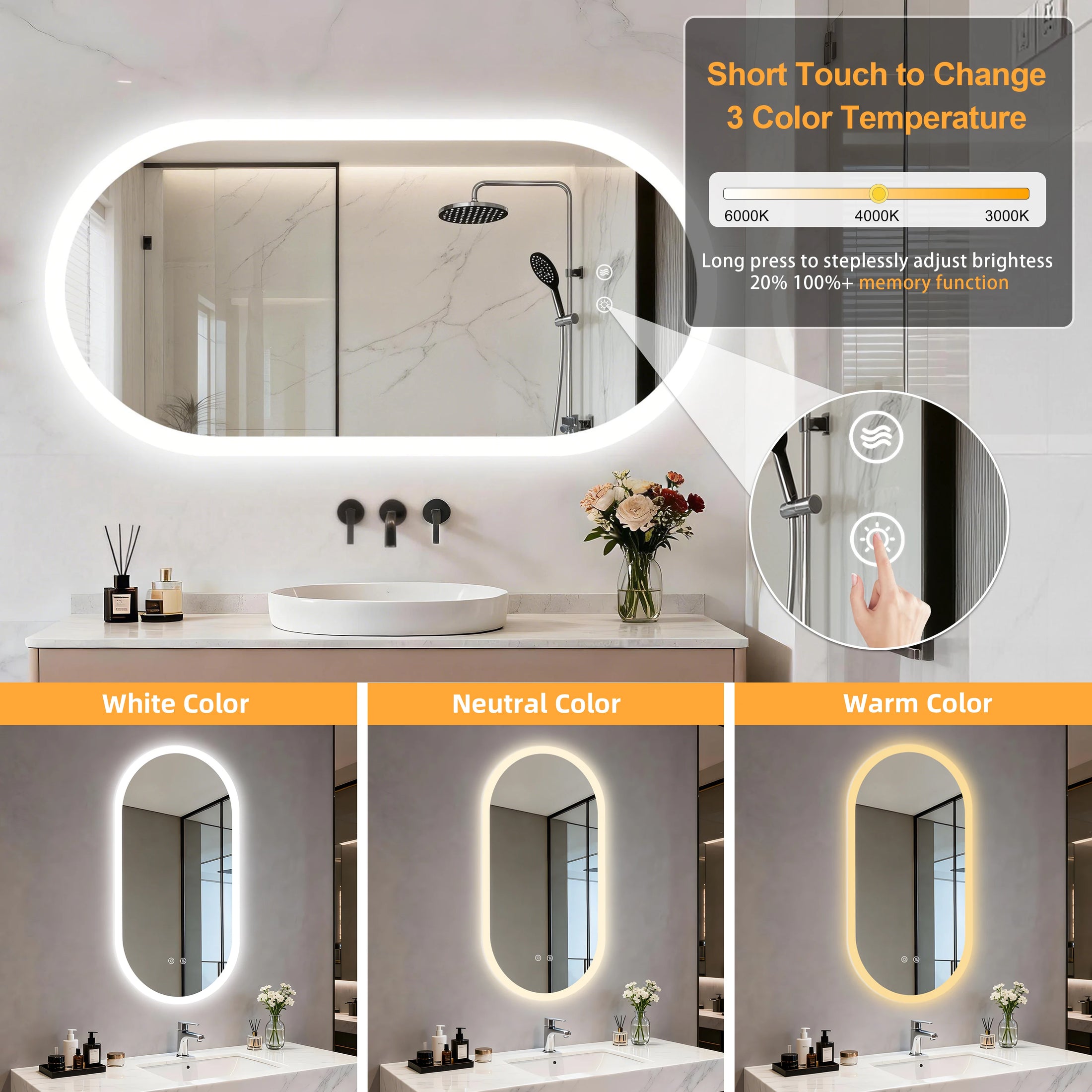 Smart Frameless Oval LED Bathroom Mirror