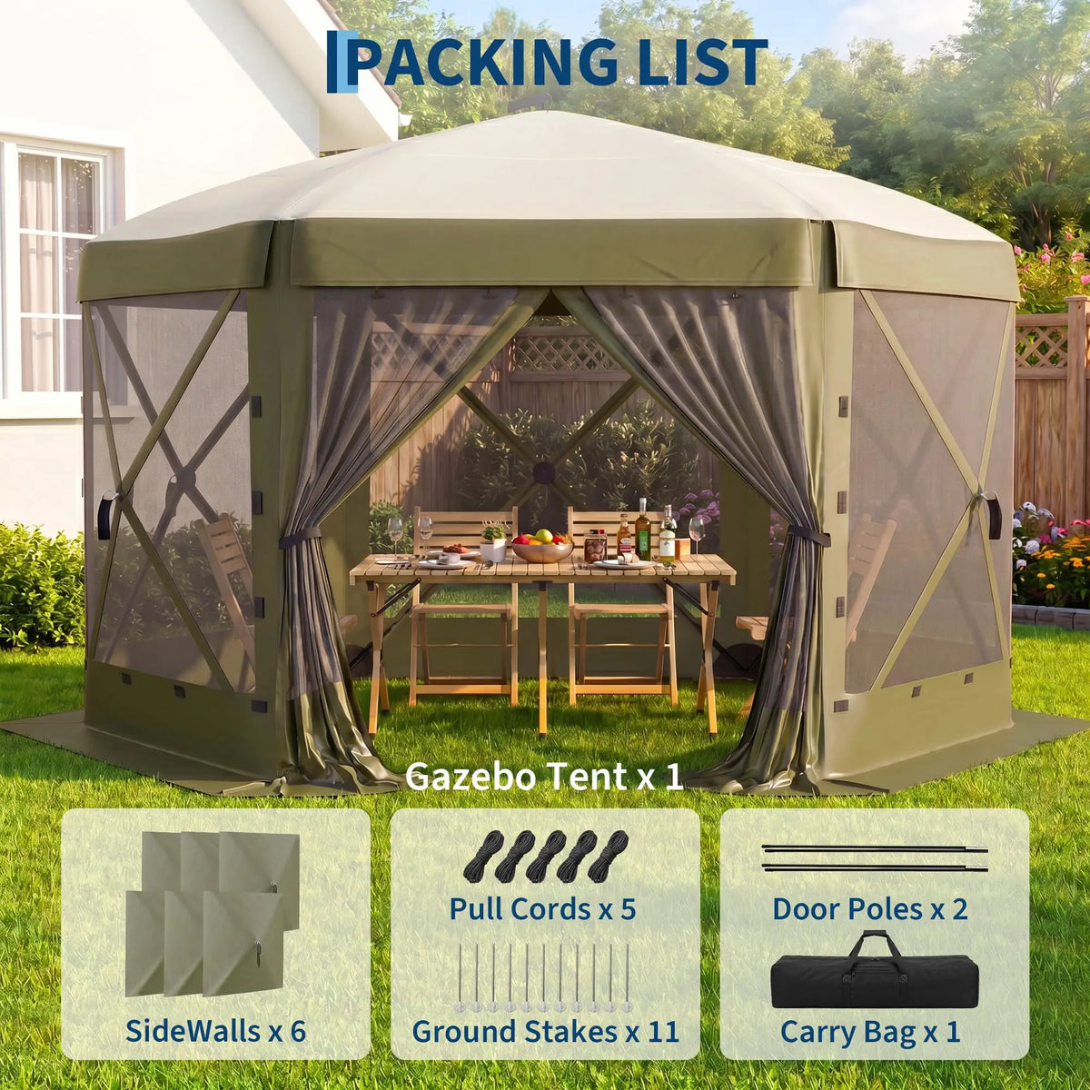 11×11 ft Pop-Up Screen Gazebo with Removable Wind Walls
