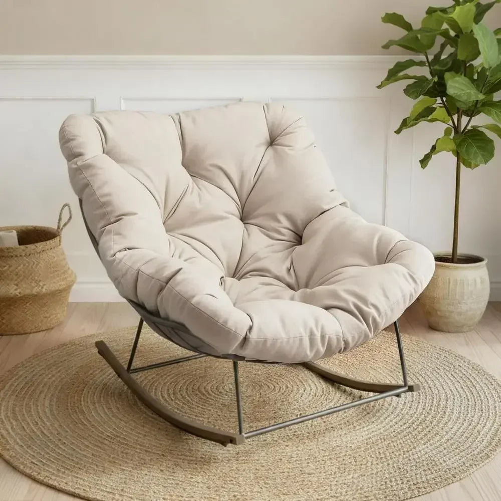 Beige Egg-Shaped Papasan Rocker