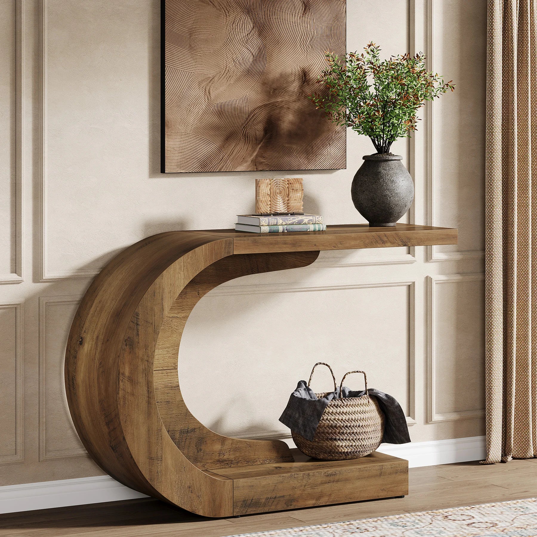 Mid-Century C-Shaped Console Table