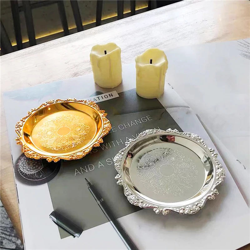 Glossy Metal Decorative Round Tray