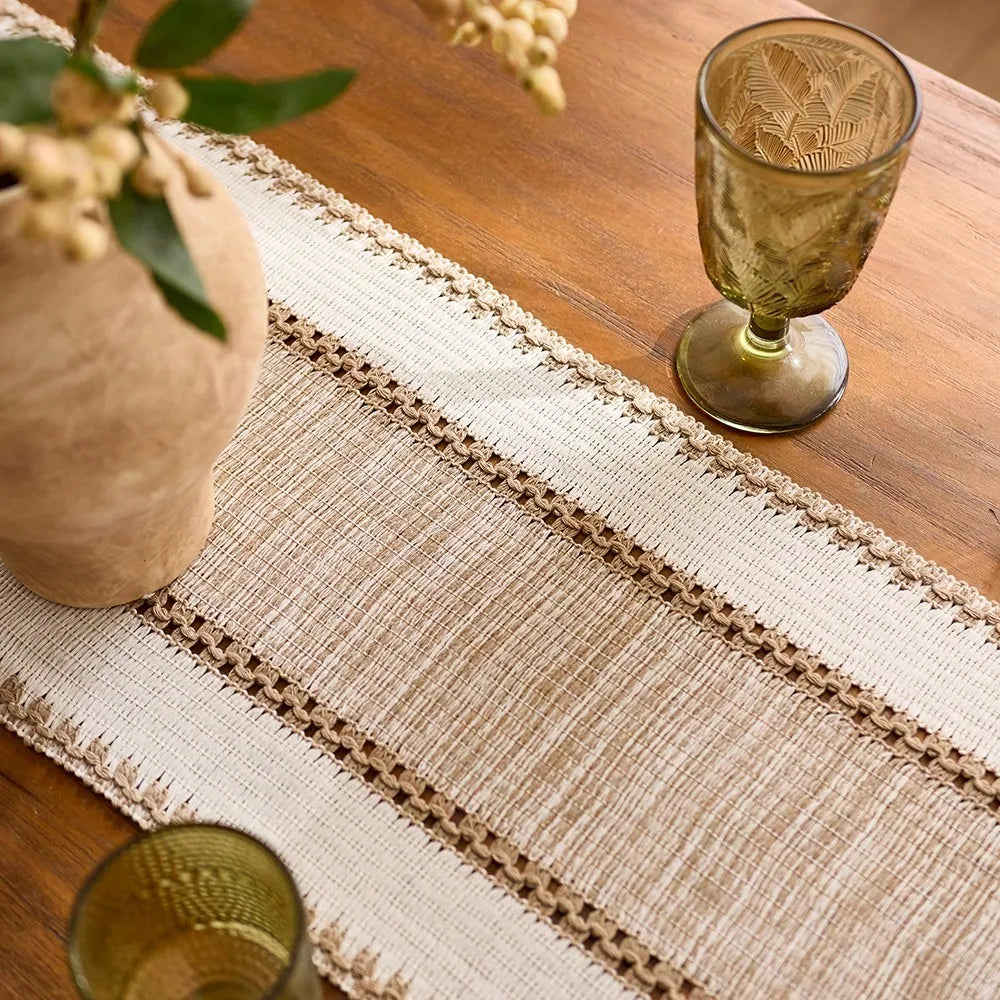 Striped Green Boho Table Runner
