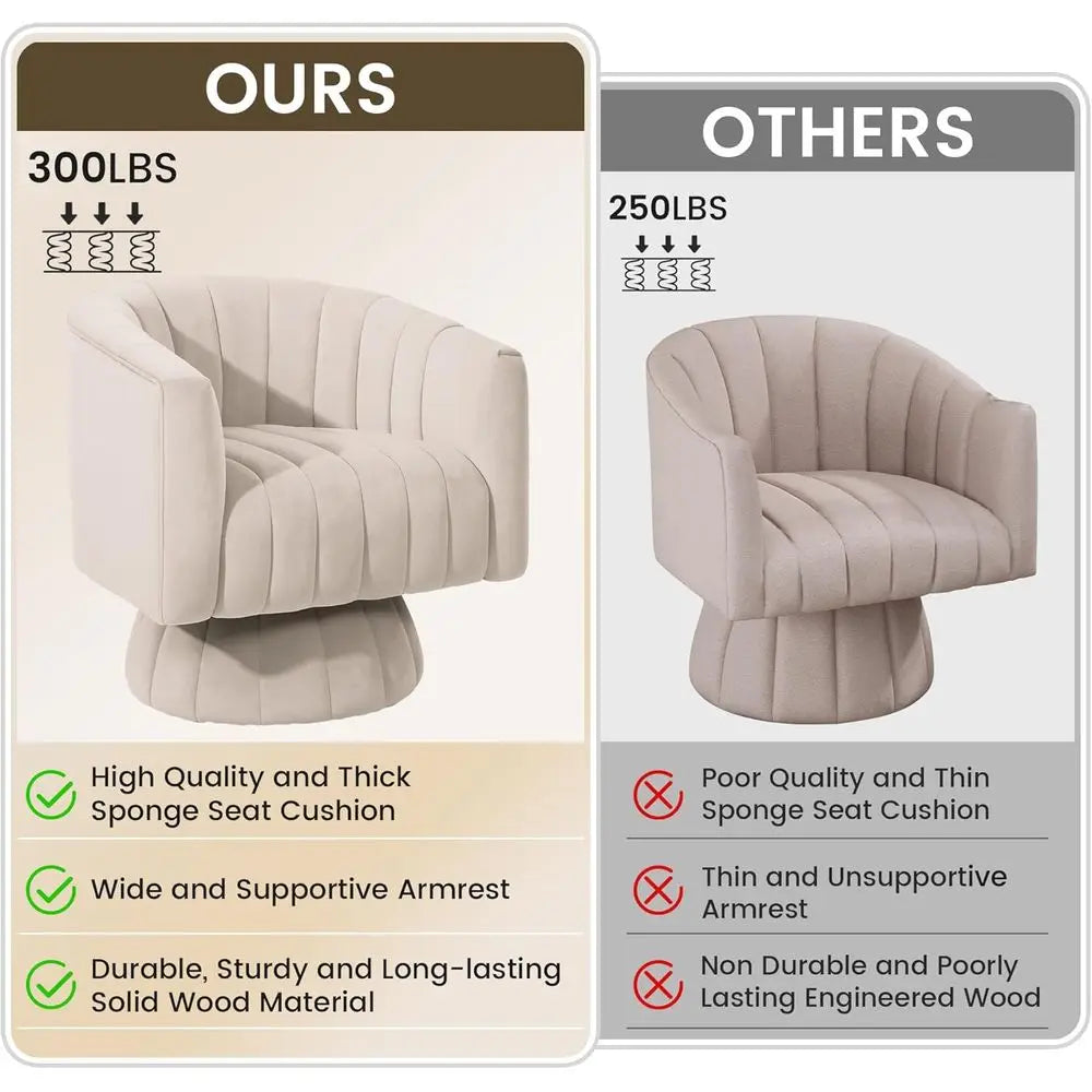 Beige Velvet Swivel Barrel Chair