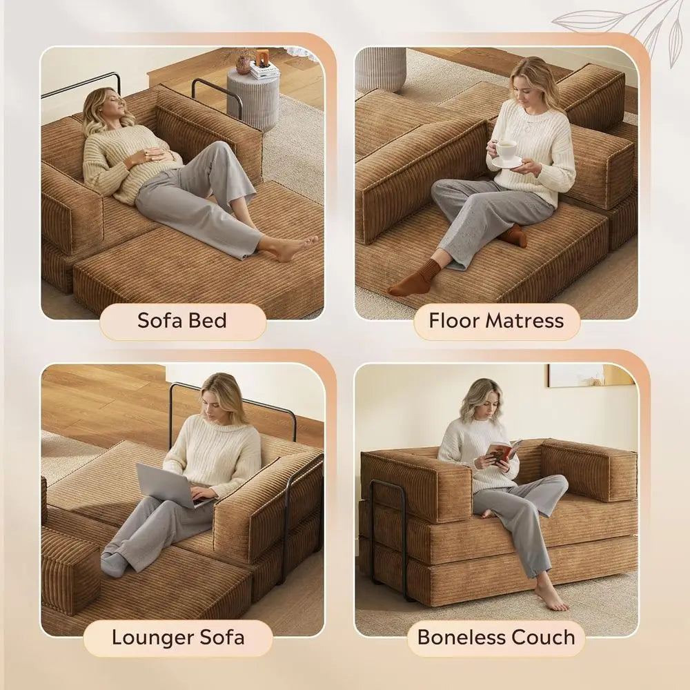 Brown Corduroy Convertible Sleeper Sofa