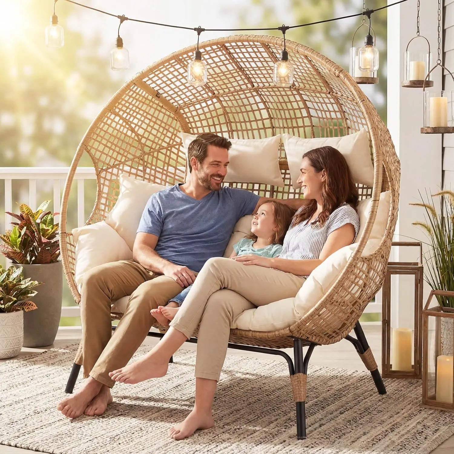 Double Egg Wicker Loveseat
