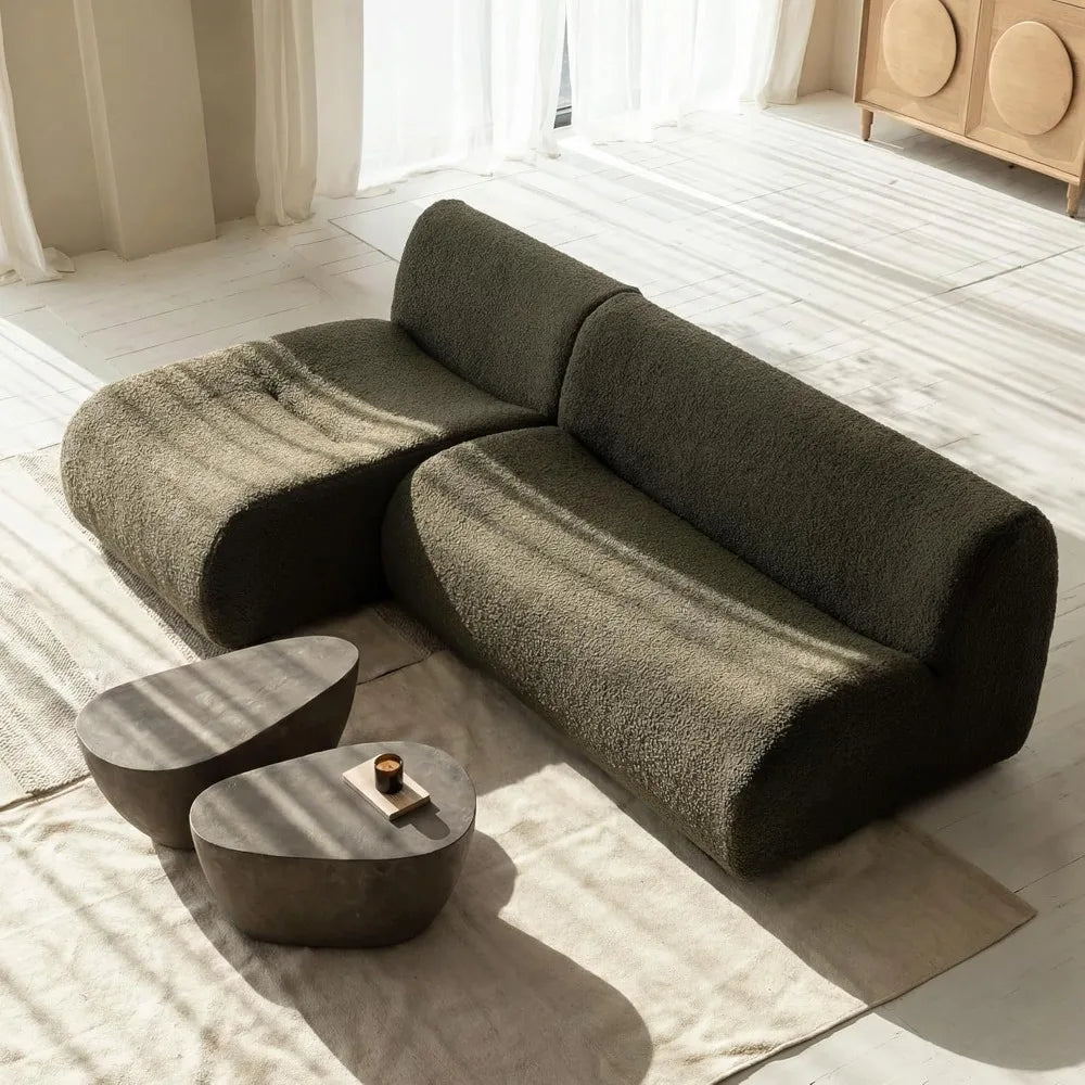 92" Green Sherpa Sectional Sofa