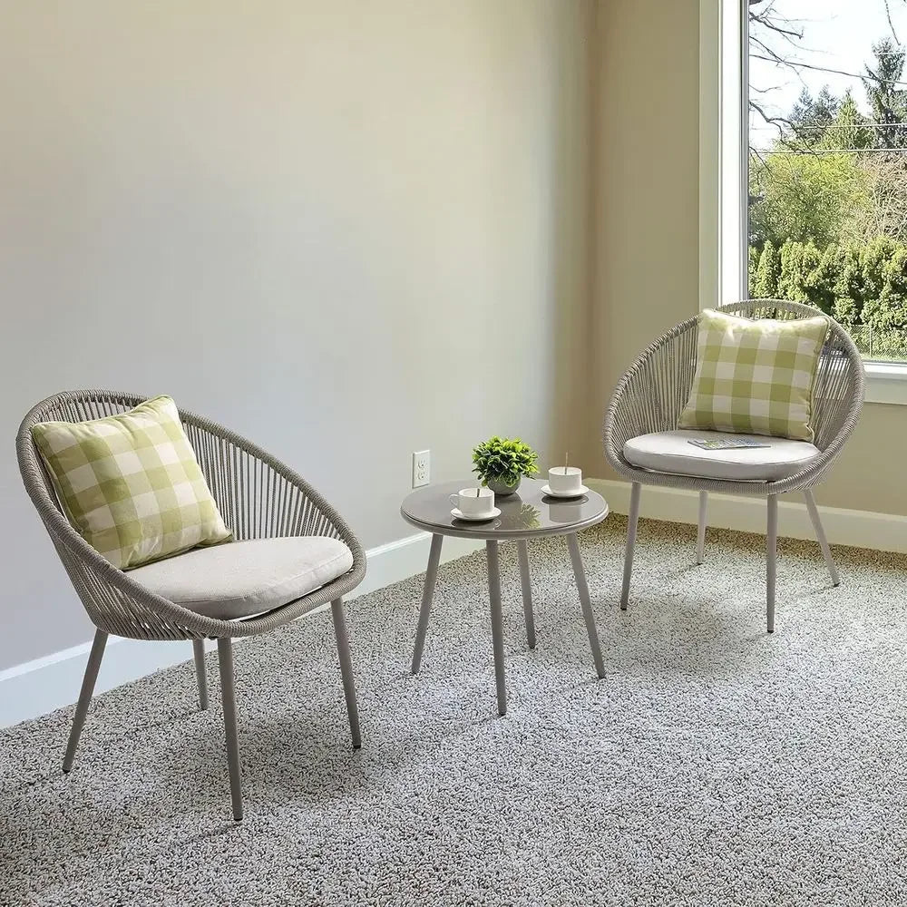 Wicker Bistro Set Light Coffee