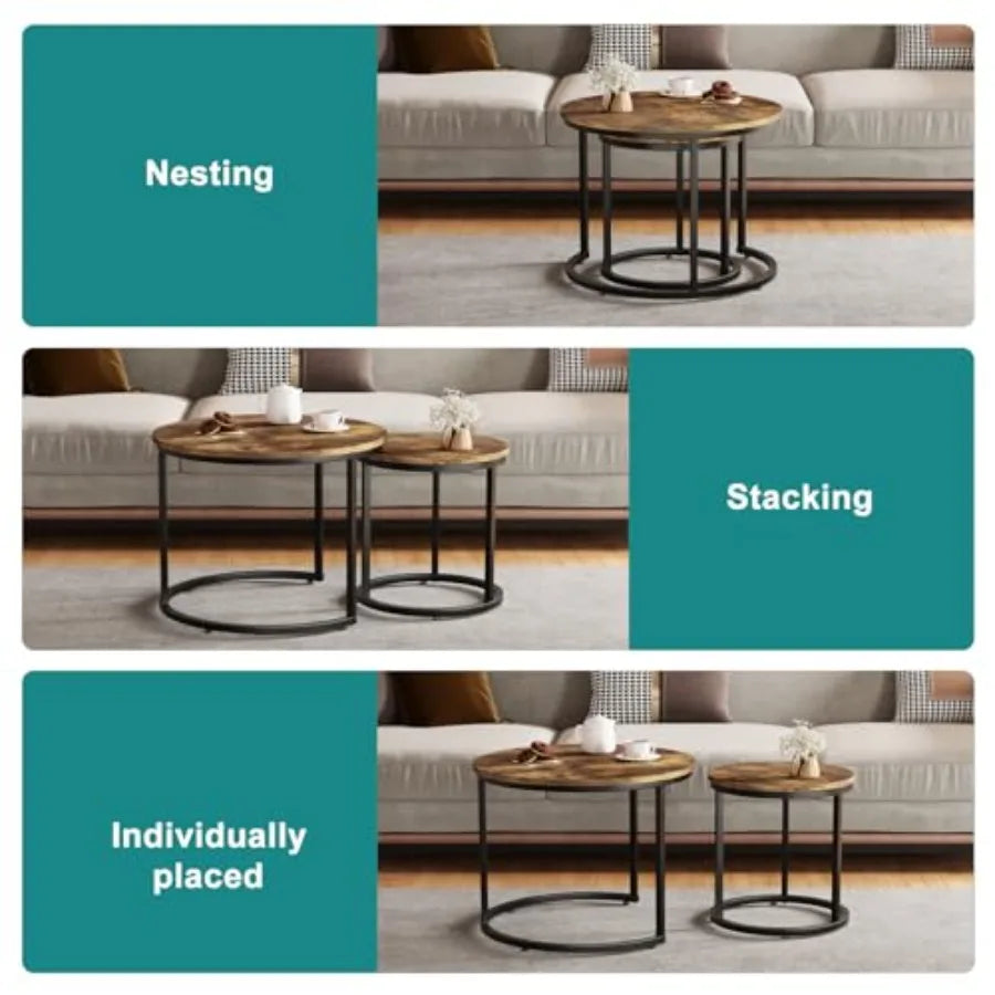 Rustic Round Nesting Table Set