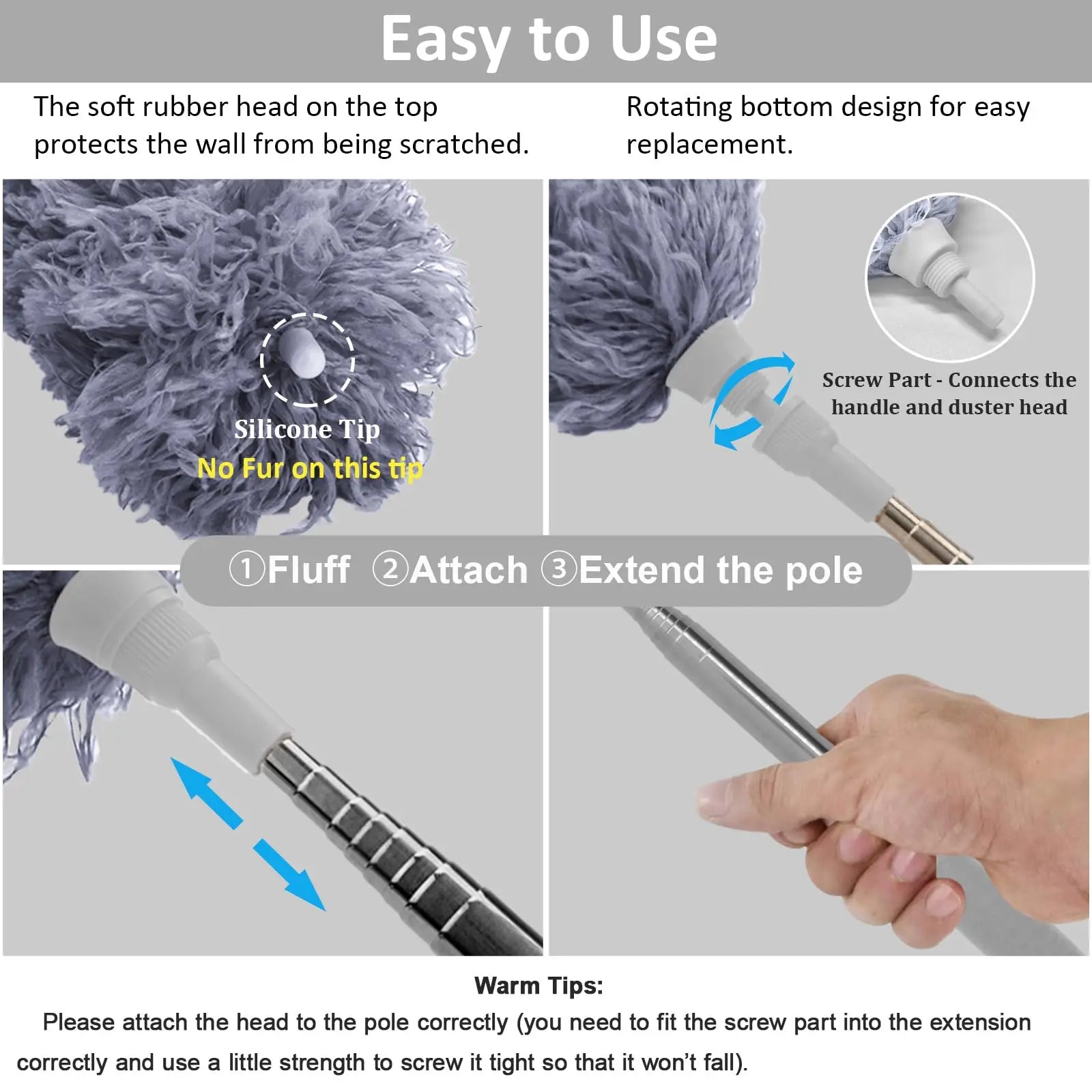 Extendable Microfiber Duster Pole