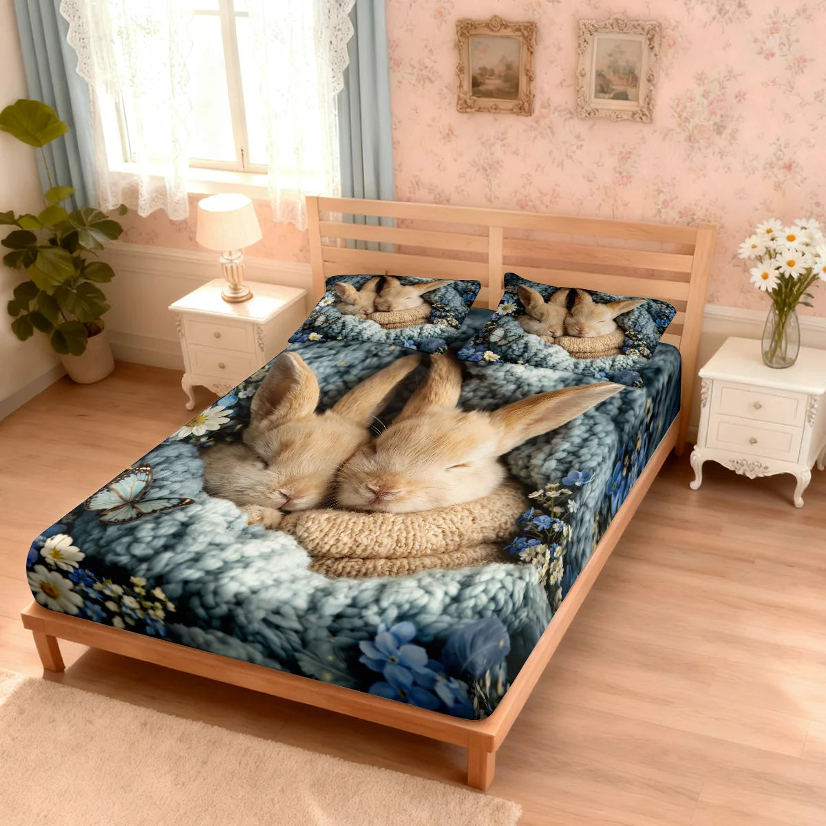 Cute Sleeping Rabbit Bed Set