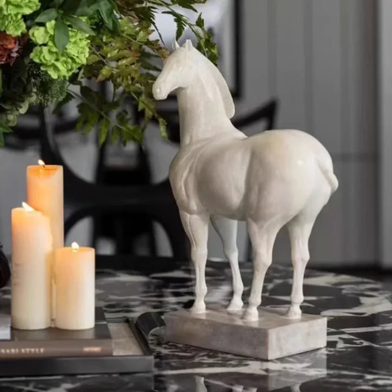 Vintage White Horse Resin Sculpture