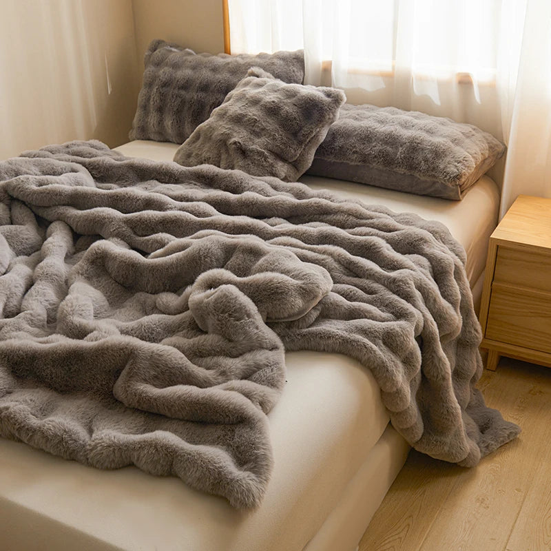 Plush Faux Rabbit Fur Blanket