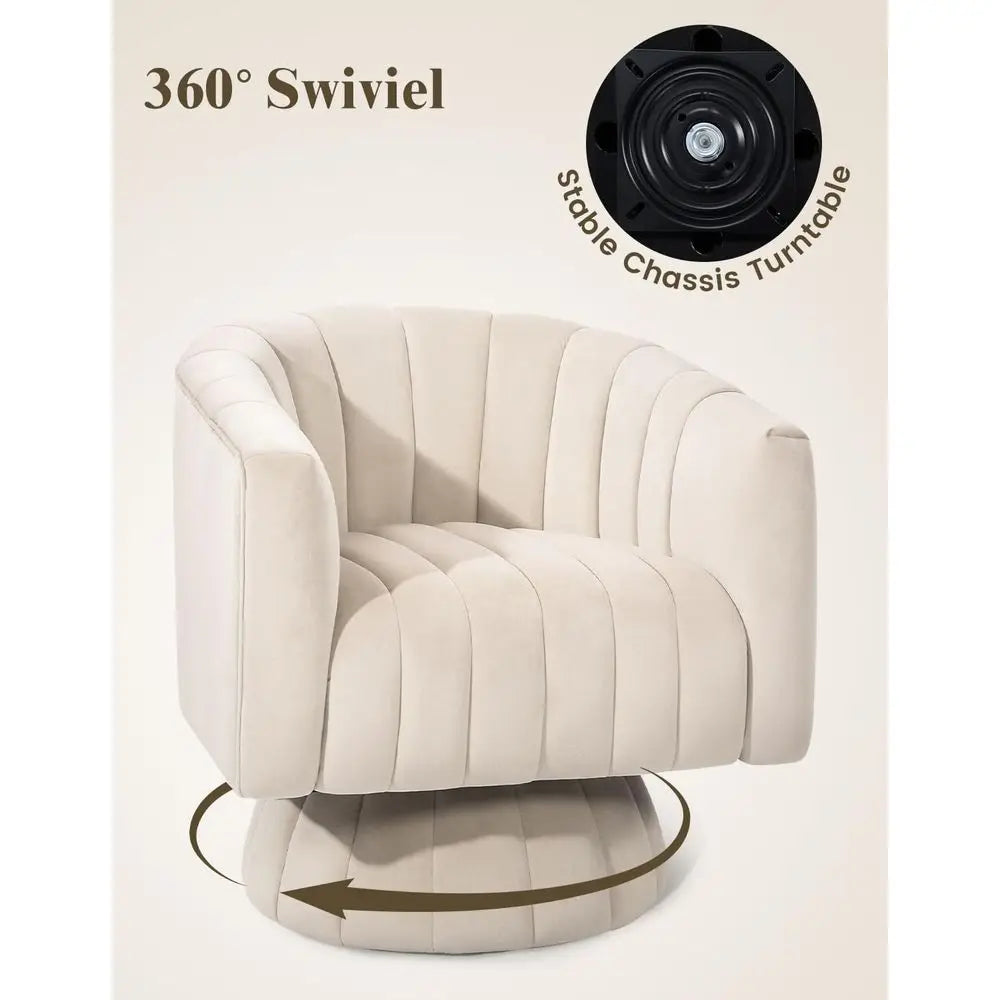 Beige Velvet Swivel Barrel Chair