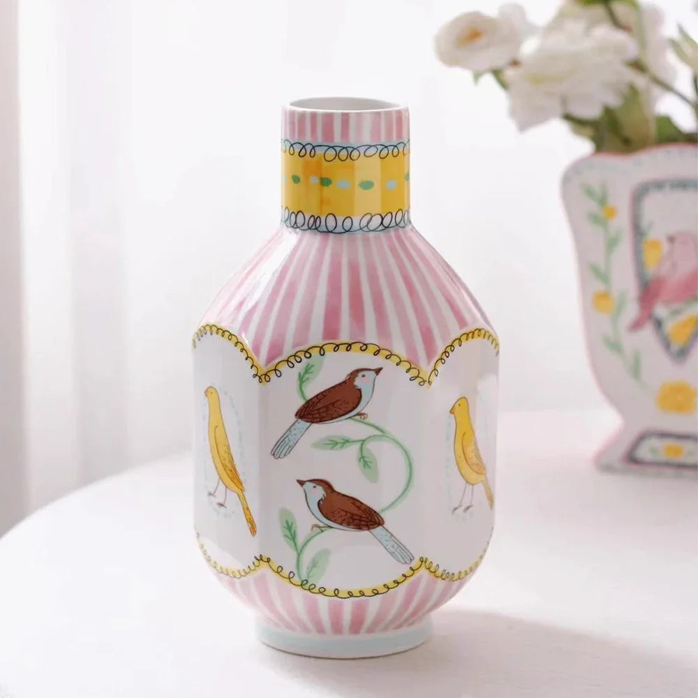 French Ceramic Bird Rose Vase