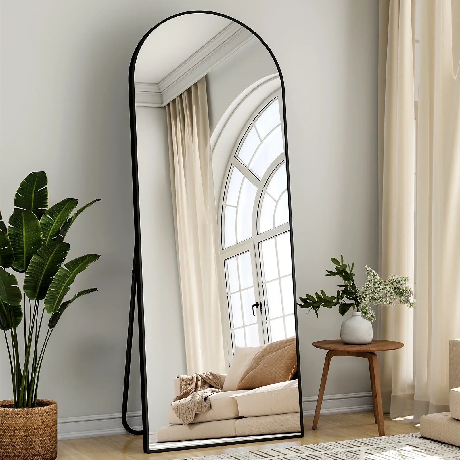 Black Arched Full-Length Floor Mirror
