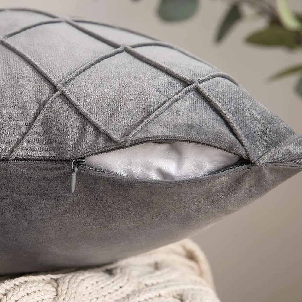 Dark Gray Velvet Plaid Cushion