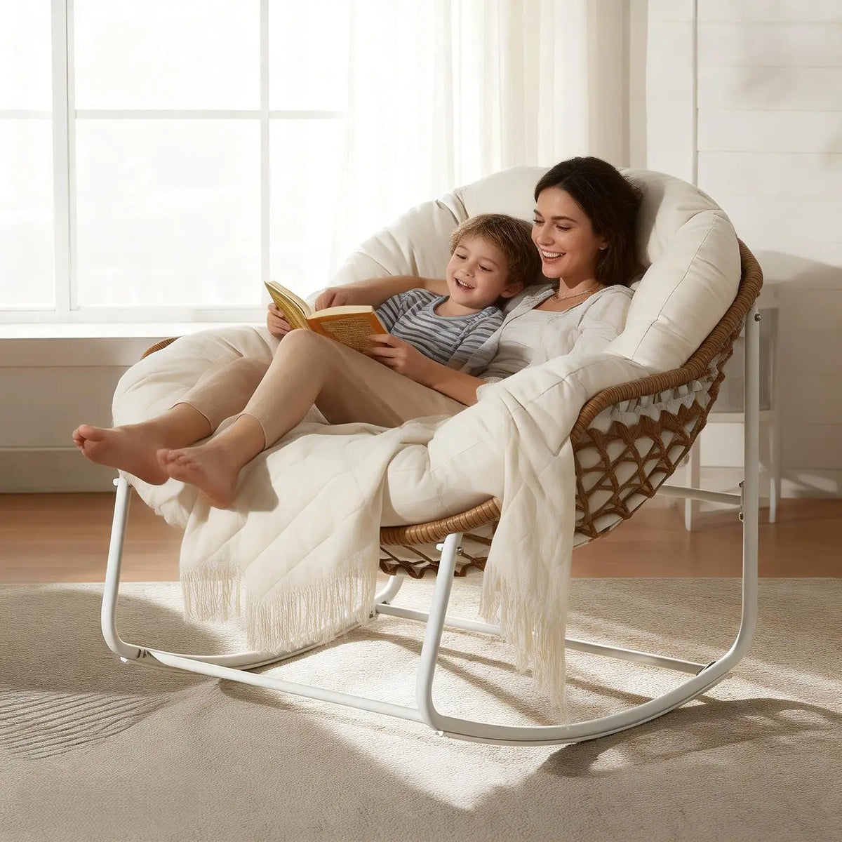 Oversized Papasan Rocking Chair Set