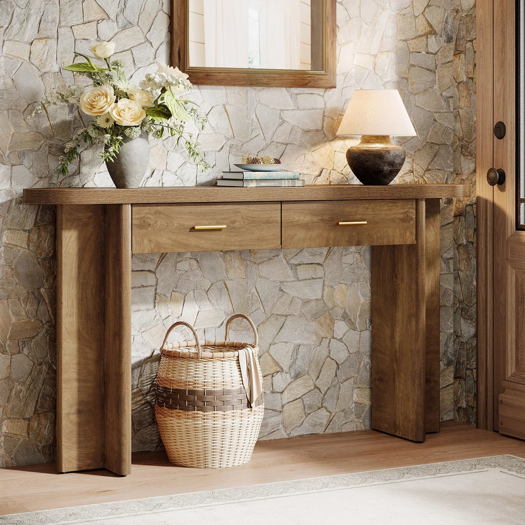 Farmhouse Console Table With Drawers