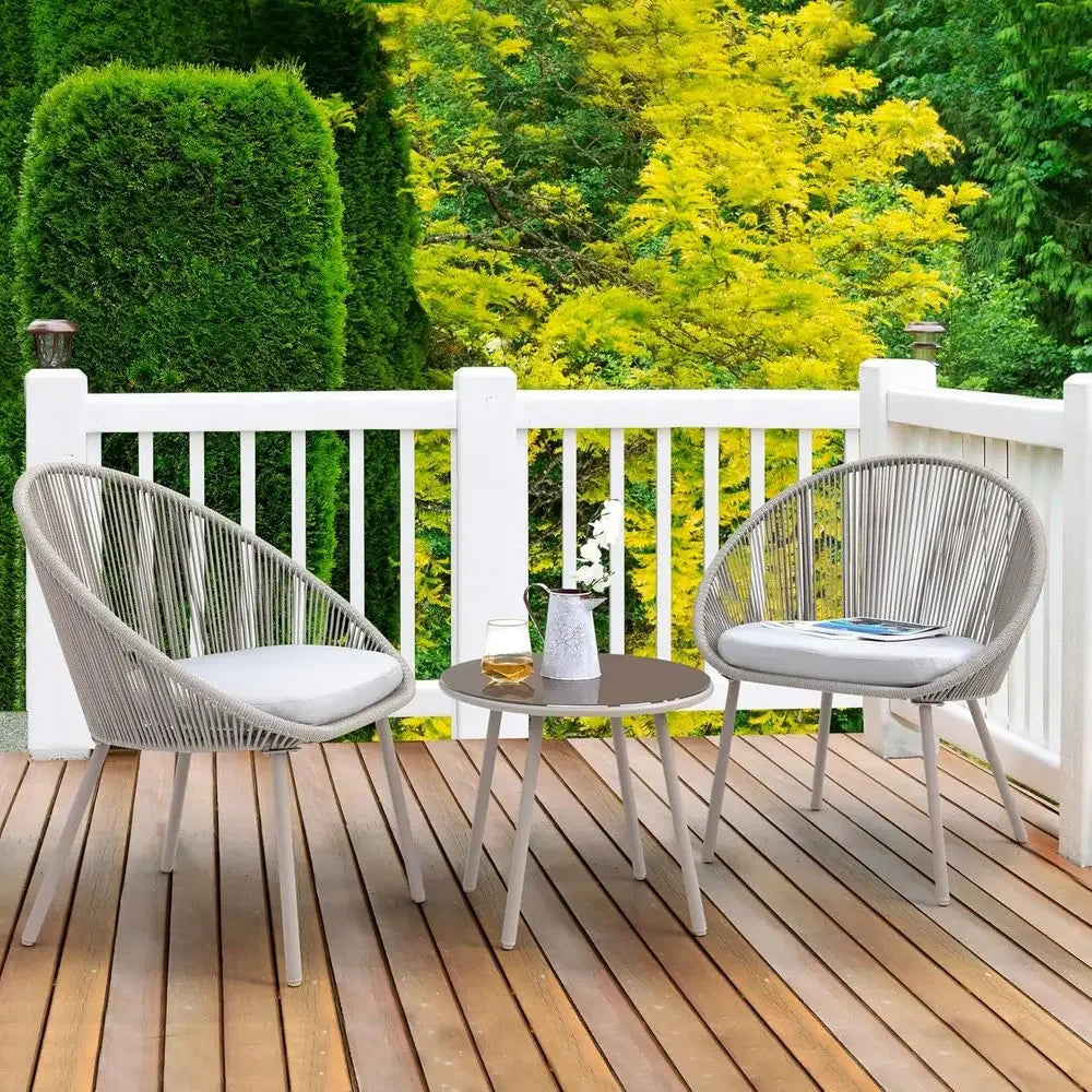 Wicker Bistro Set Light Coffee