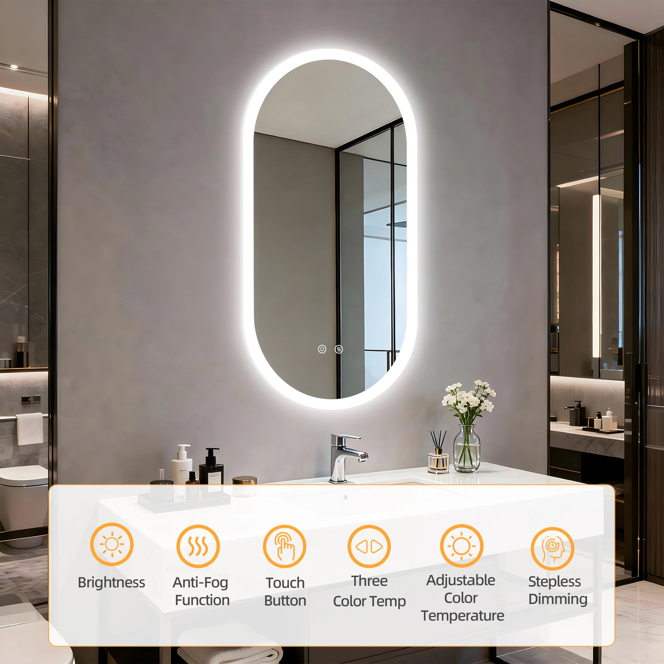 Smart Frameless Oval LED Bathroom Mirror