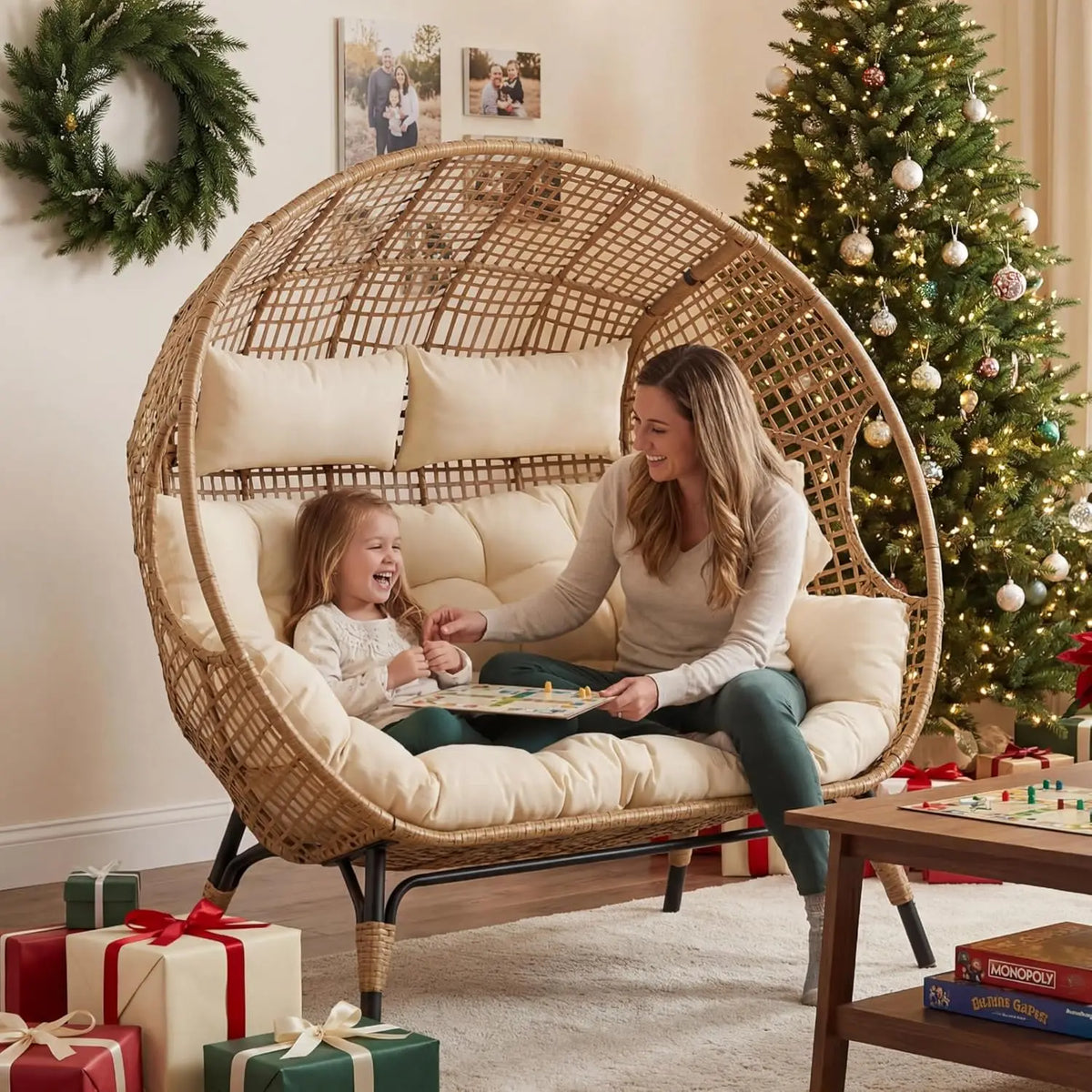 Double Egg Wicker Loveseat