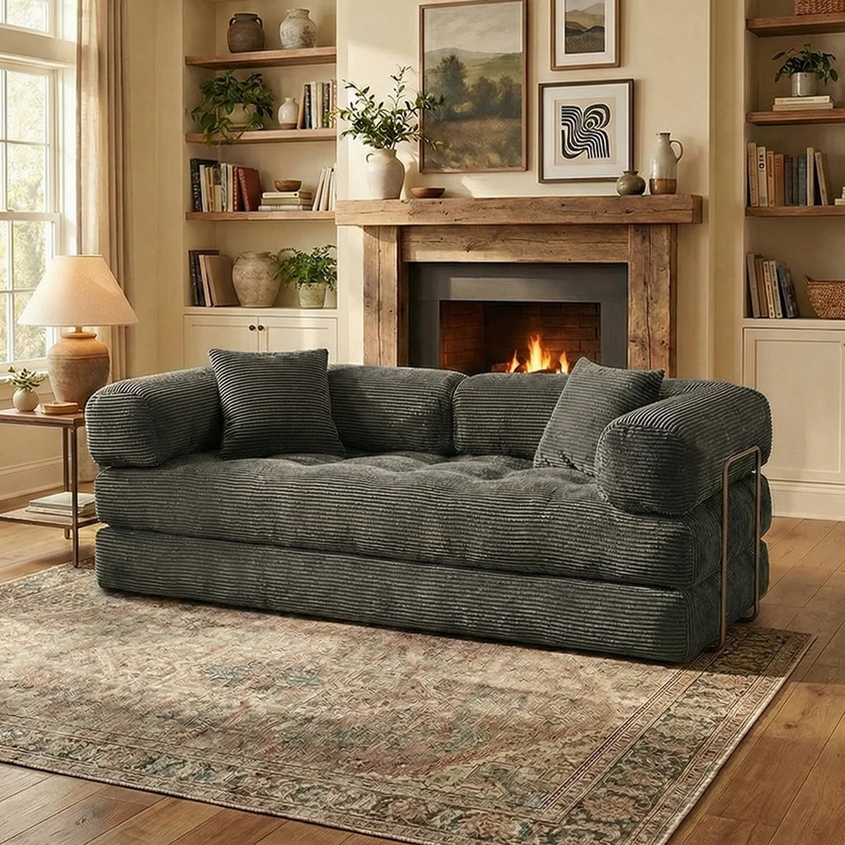 Queen-Size 4-in-1 Corduroy Futon Sleeper Sofa
