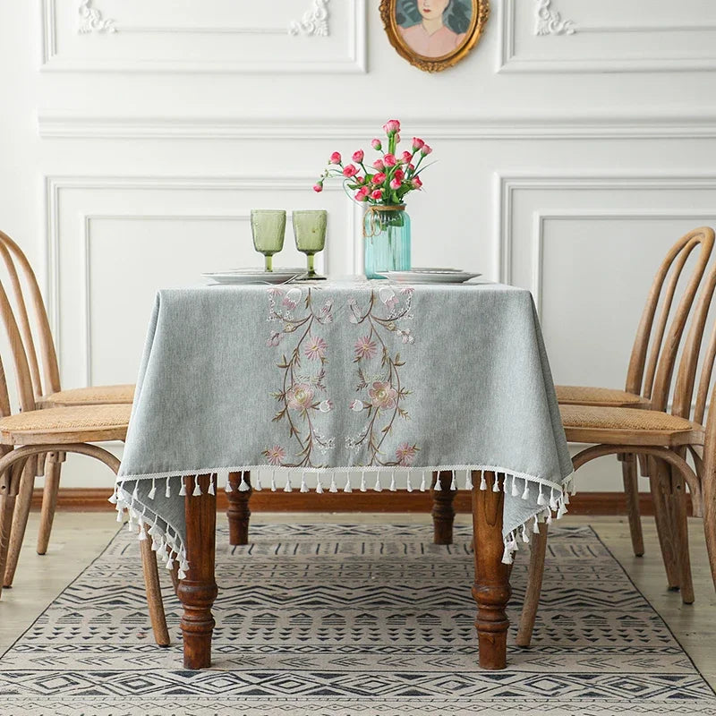 Embroidered Floral Waterproof Tablecloth
