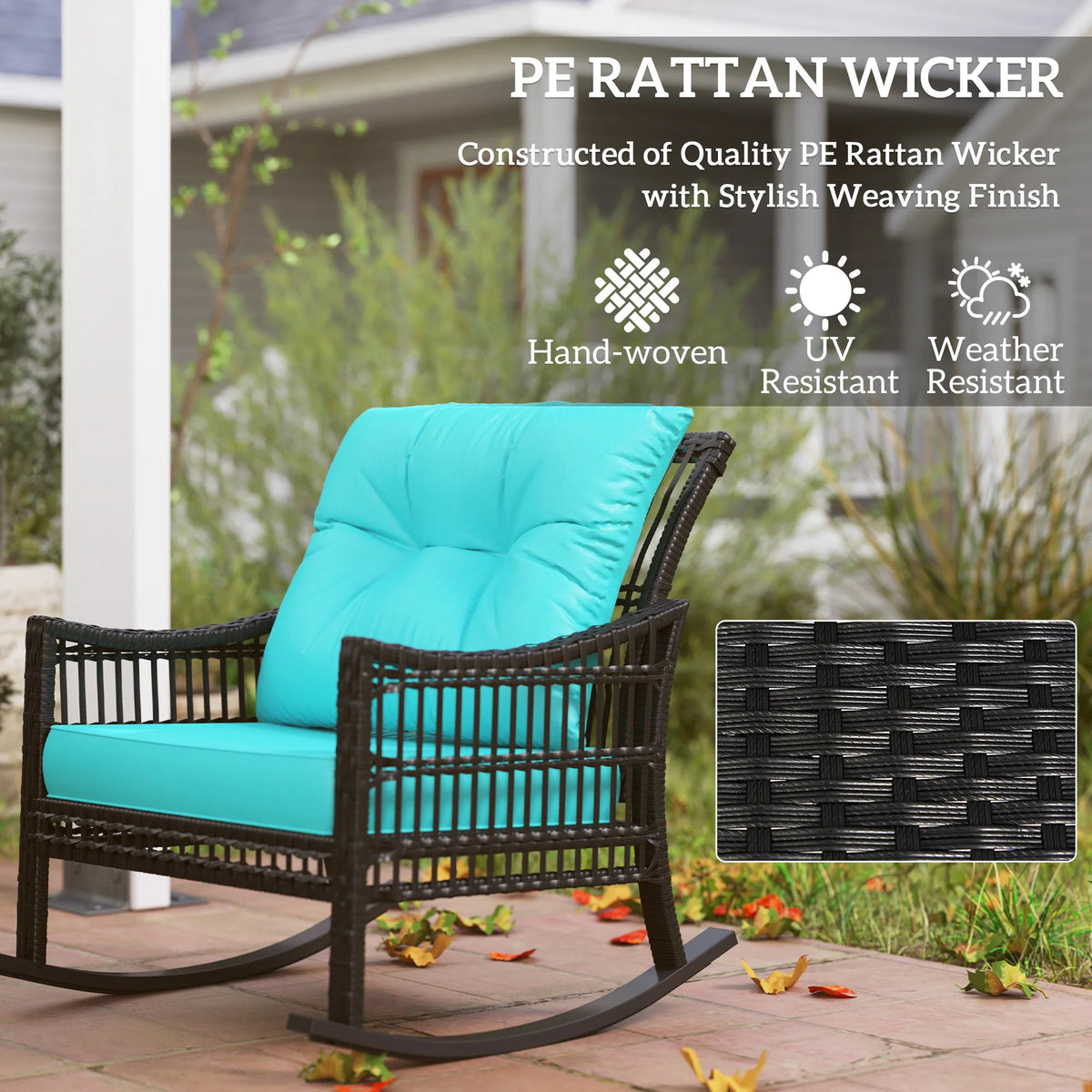 Turquoise PE Rattan Rocking Chairs
