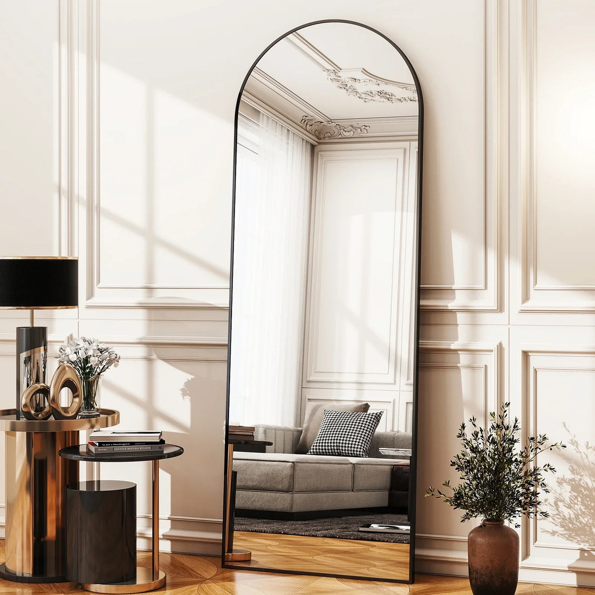 Black Arched Full-Length Floor Mirror