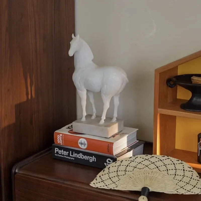 Vintage White Horse Resin Sculpture