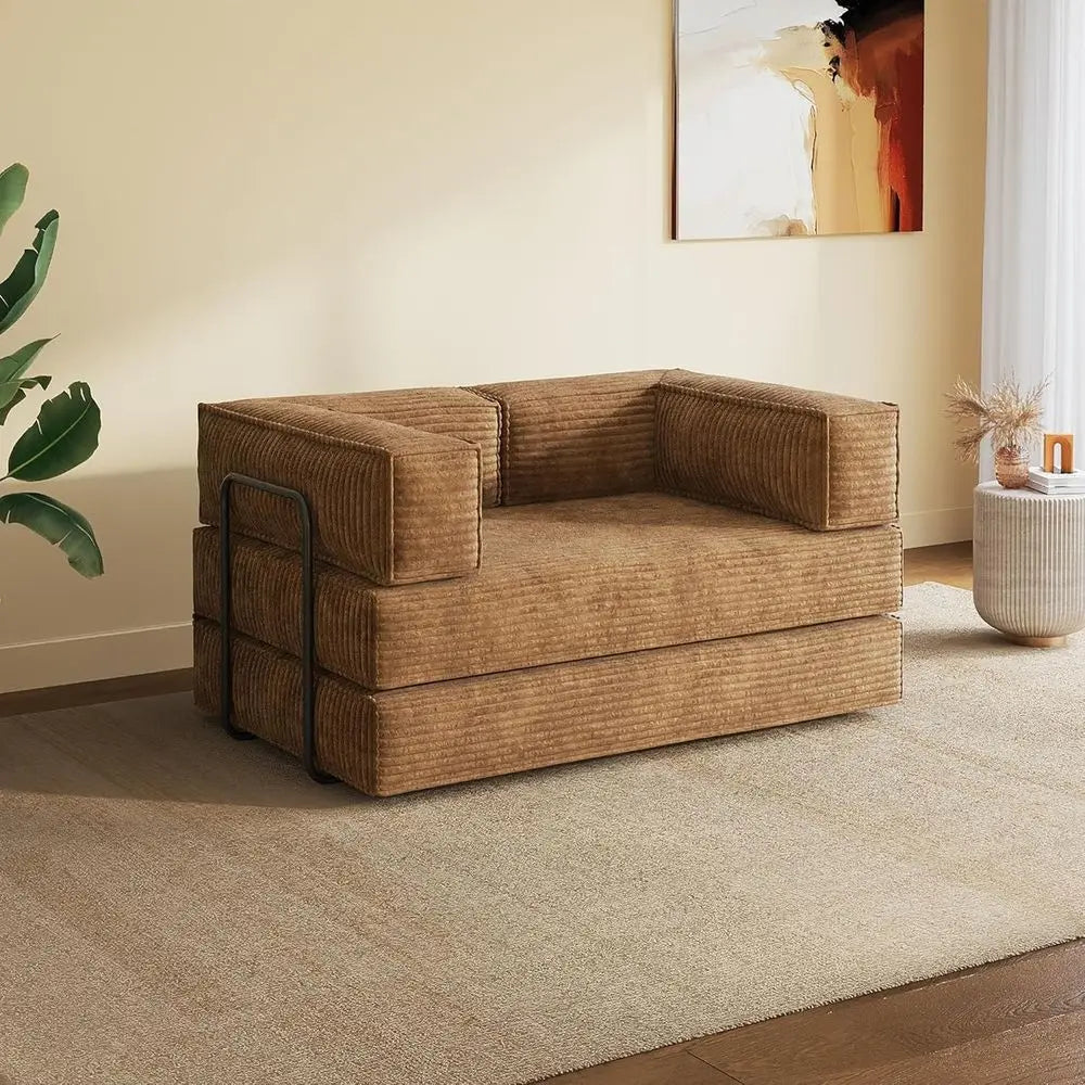 Brown Corduroy Convertible Sleeper Sofa