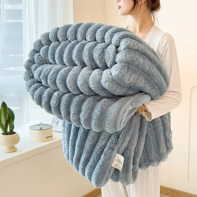 Cozy Striped Plush Throw Blanket