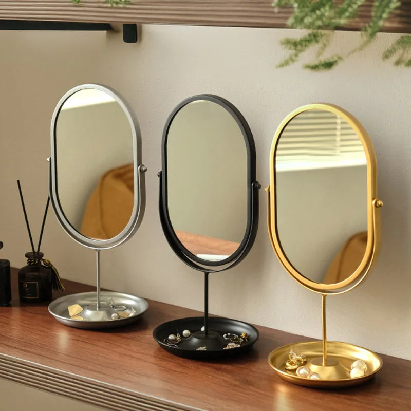 Light-Luxury Oval Wrought-Iron Vanity Mirror