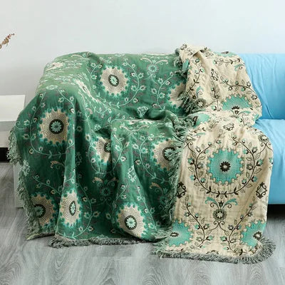Bohemian Muslin Tassel Throw Blanket