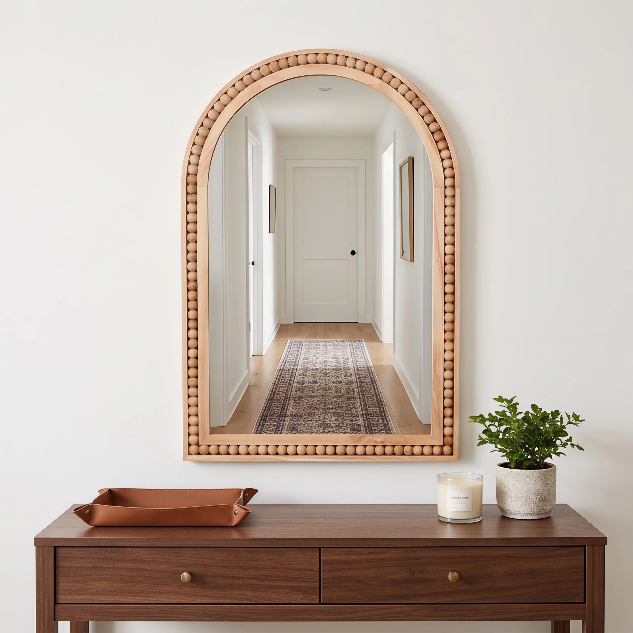 Beaded Arched Wood Mirror 24x36