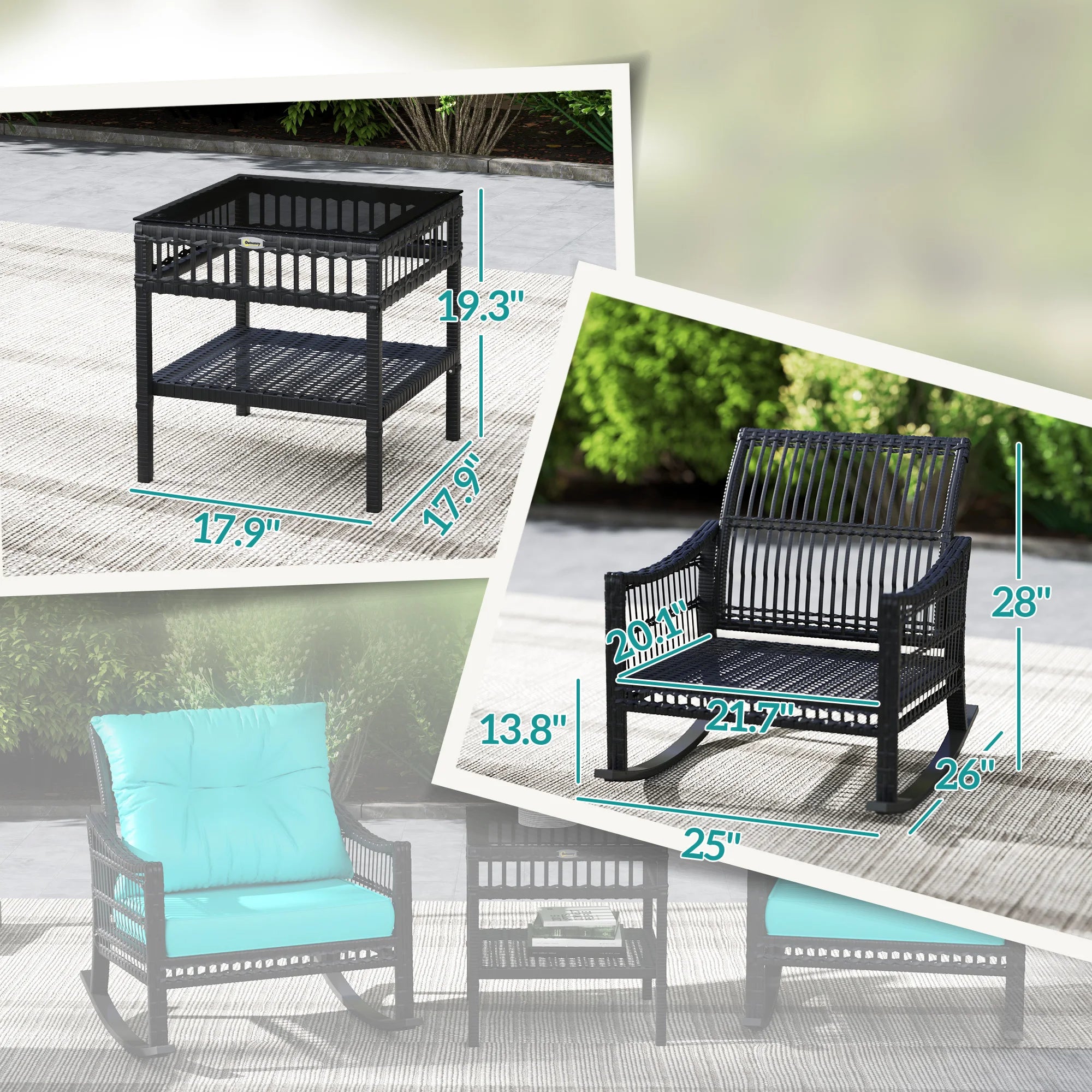 Turquoise PE Rattan Rocking Chairs