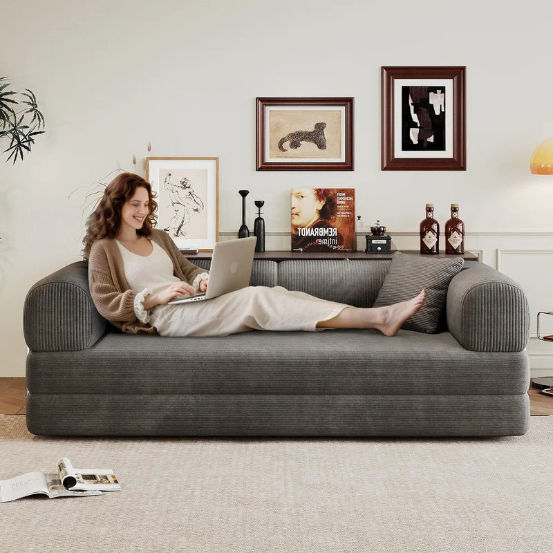 Grey Corduroy Convertible Sofa Bed