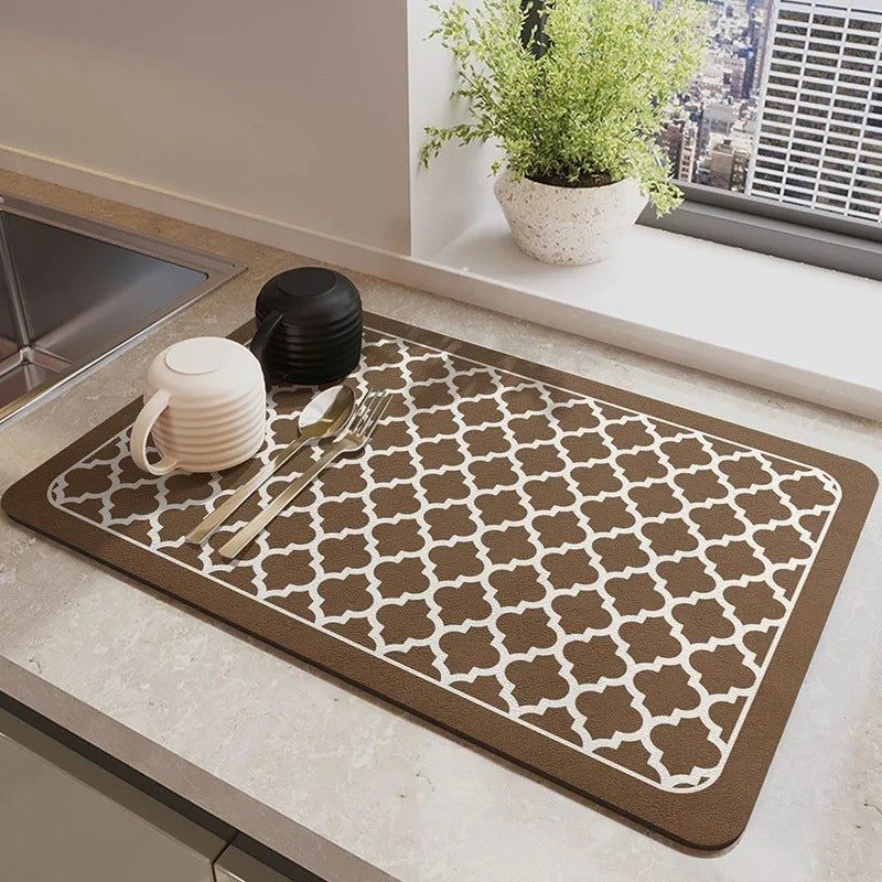 Plaid Diatomite Absorbent Drying Mat