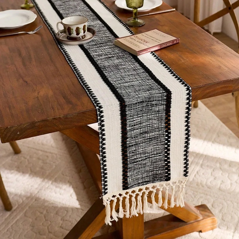 Striped Green Boho Table Runner