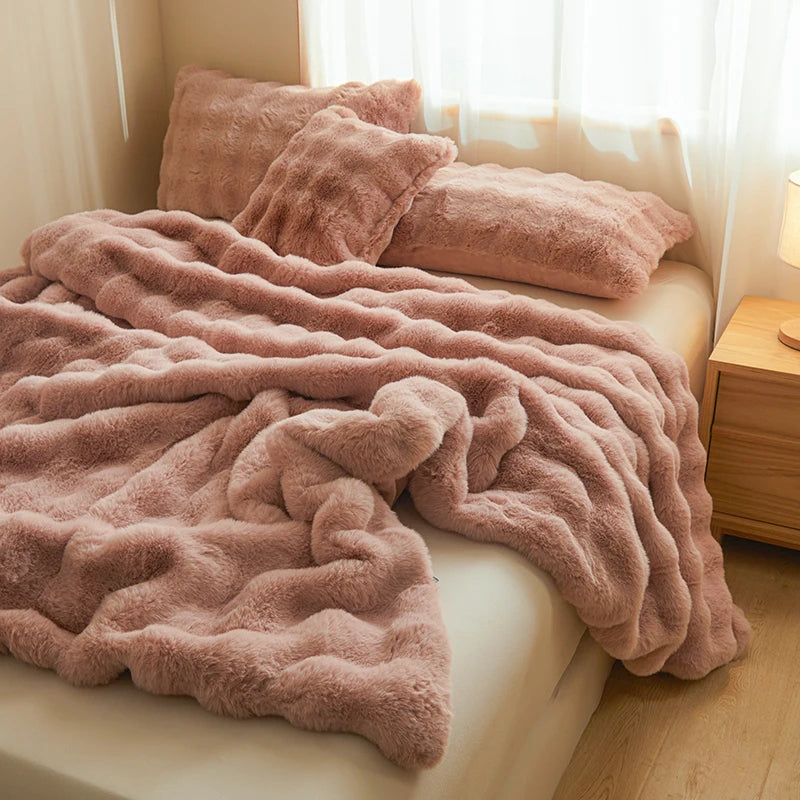 Plush Faux Rabbit Fur Blanket