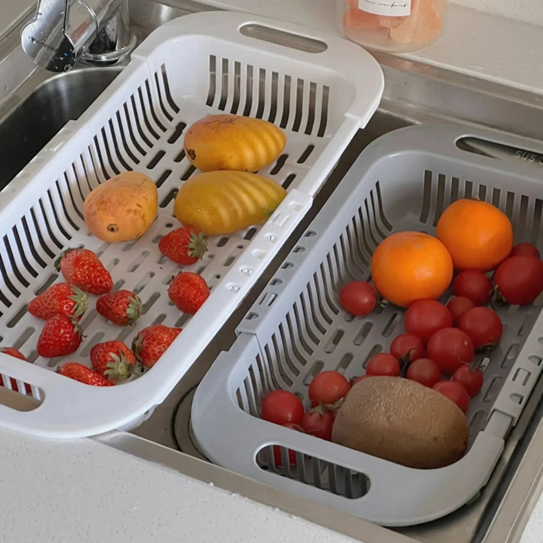 Extendable Over-Sink Fruit Drainer