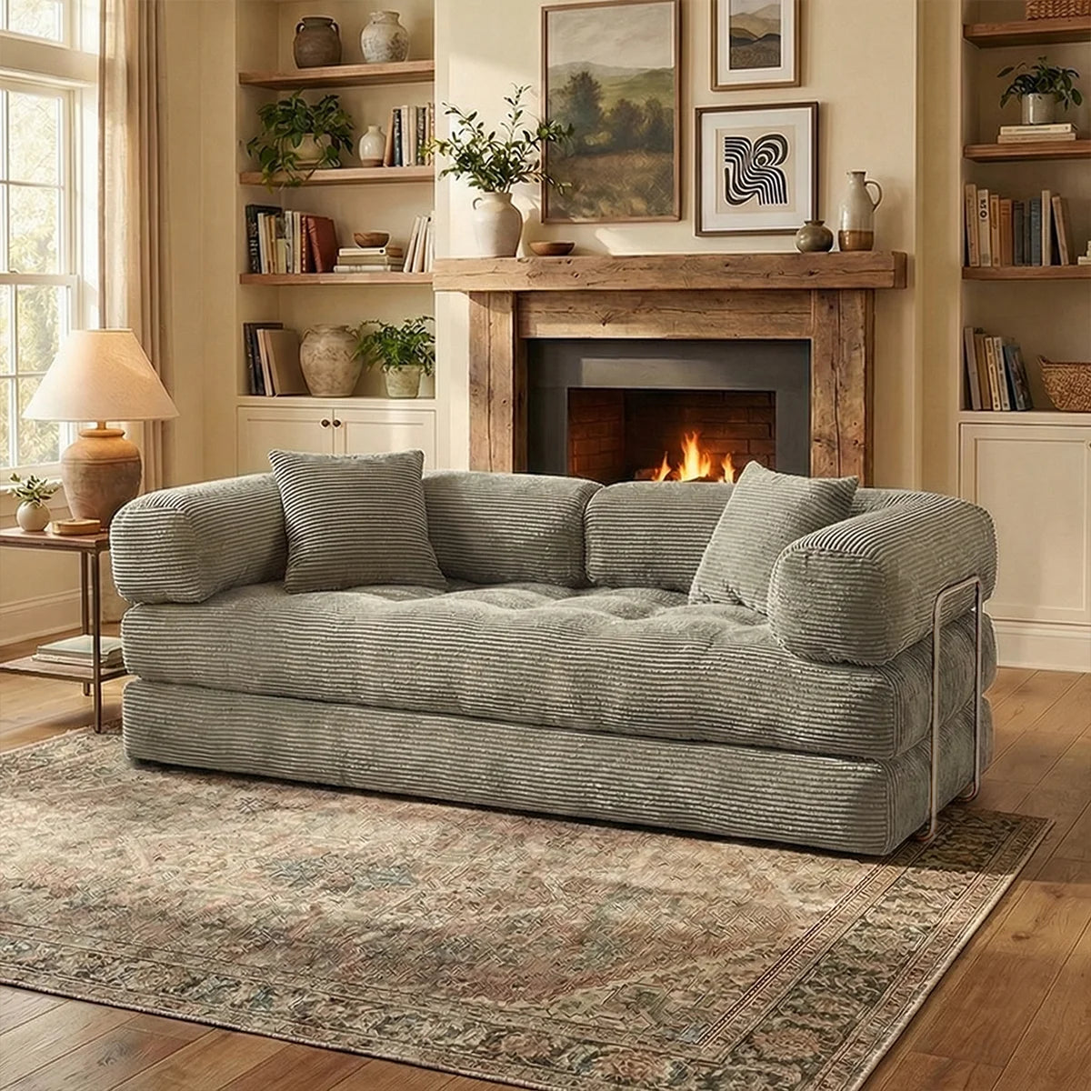 Queen-Size 4-in-1 Corduroy Futon Sleeper Sofa