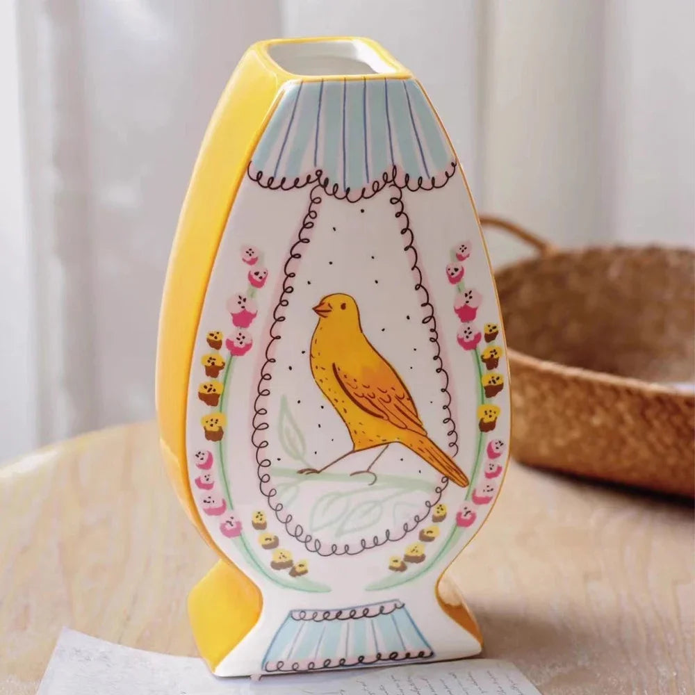 French Ceramic Bird Rose Vase