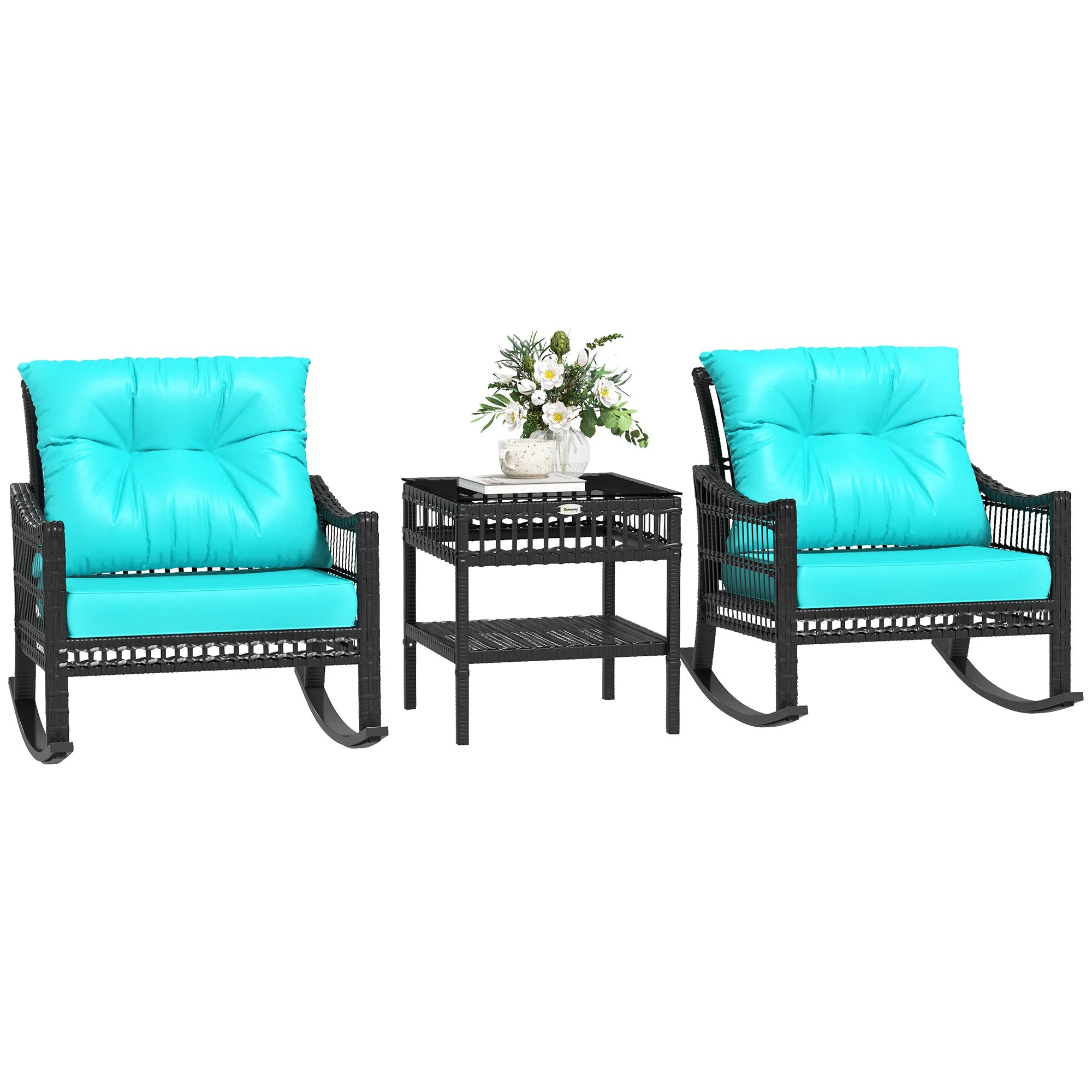 Turquoise PE Rattan Rocking Chairs