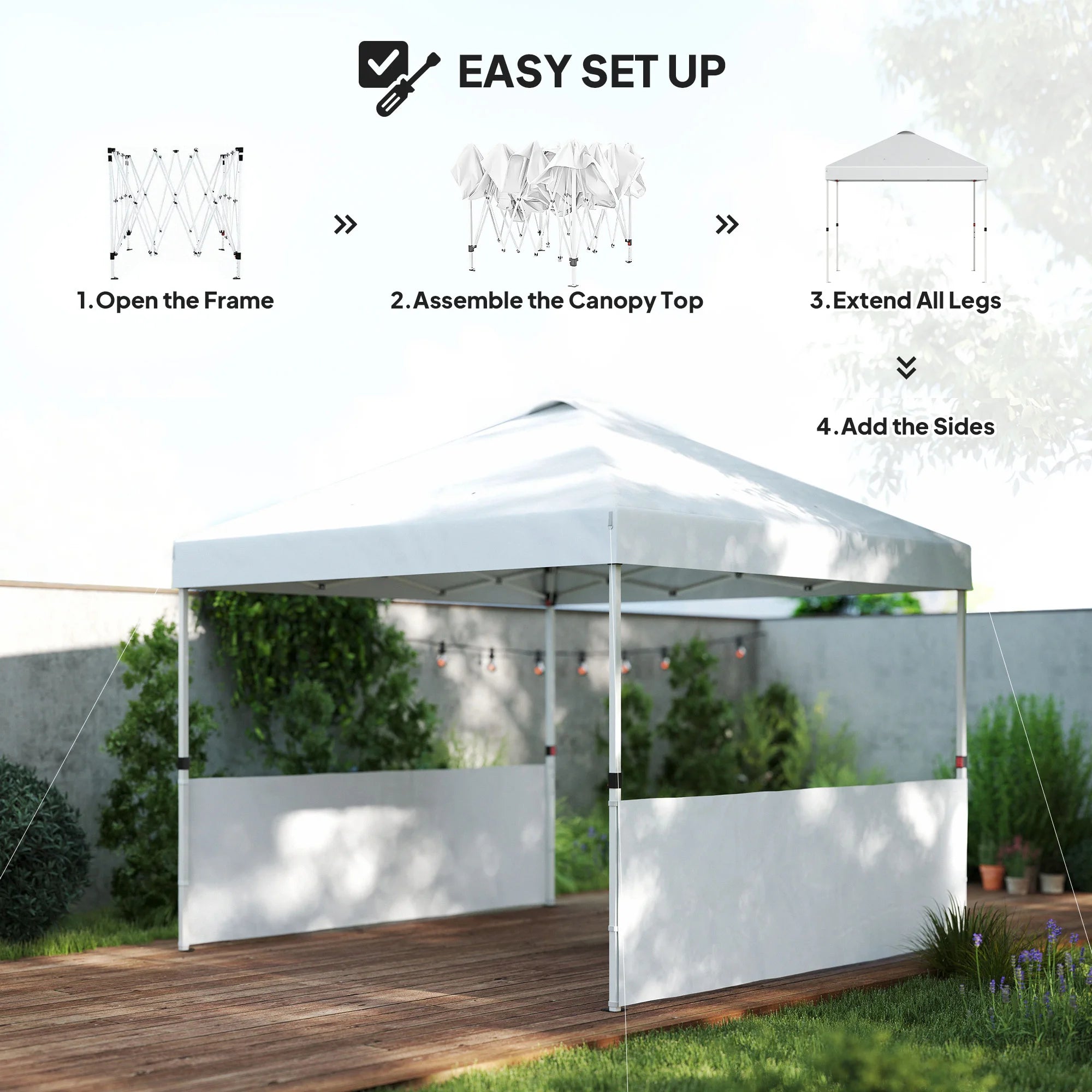 10×10 ft Pop-Up Canopy Tent with 2 Half Sidewalls