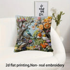 Embroidered Bird Floral Pillow Cover